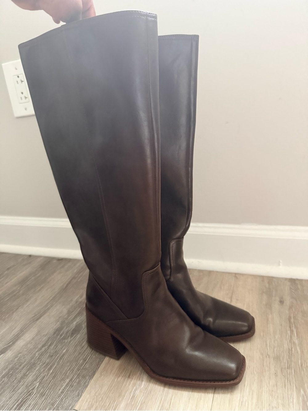 Tall Brown Faux Leather Block Heel Women's Boots - Kelly & Katie - 8.5WC